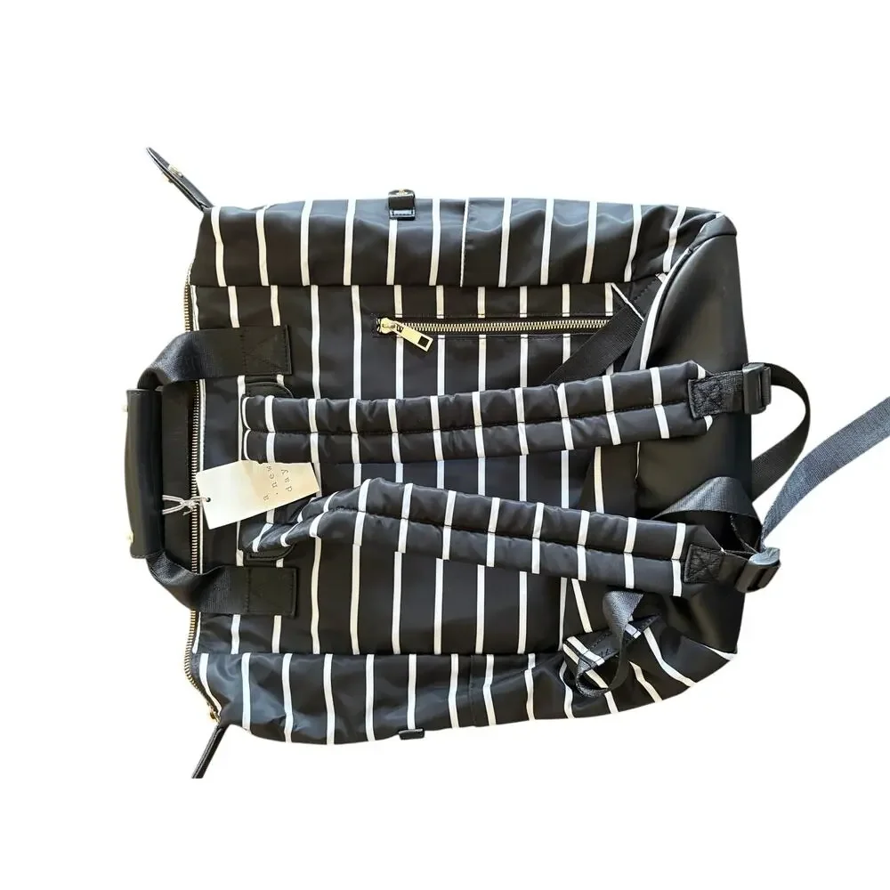 A New Day Black White Stripe Backpack Tote Laptop Bag Travel NWT Gold Zipper